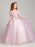 Flower Girl Dresses Blush Pink Off The Shoulder Applique Back Illusion Floor Length Kids Pageant Dresses