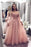 Blush Pink Prom Dresses With Long Sleeves A Line Elegant Evening Dress with Applique - Prom Dresses