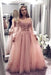 Blush Pink Prom Dresses With Long Sleeves A Line Elegant Evening Dress with Applique - Prom Dresses