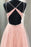 Blush V Neck Dress Rhinestone Long Prom Dresses with Appliques - Prom Dresses