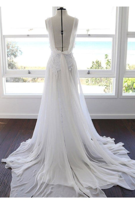 Bohemian Cheap Spaghetti Straps Long Beach Wedding Dress - Wedding Dresses