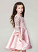 Blush Flower Girl Dress Boho Princess Lace Satin Bell Long Sleeve Flowers Knee Length Pageant Skater Dress