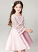 Blush Flower Girl Dress Boho Princess Lace Satin Bell Long Sleeve Flowers Knee Length Pageant Skater Dress