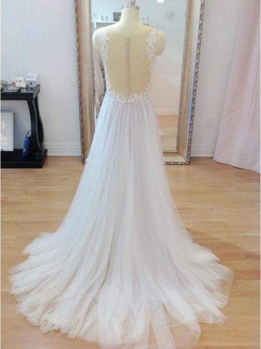 Boho Style White Tulle and Lace Wedding Dresses - wedding dresses