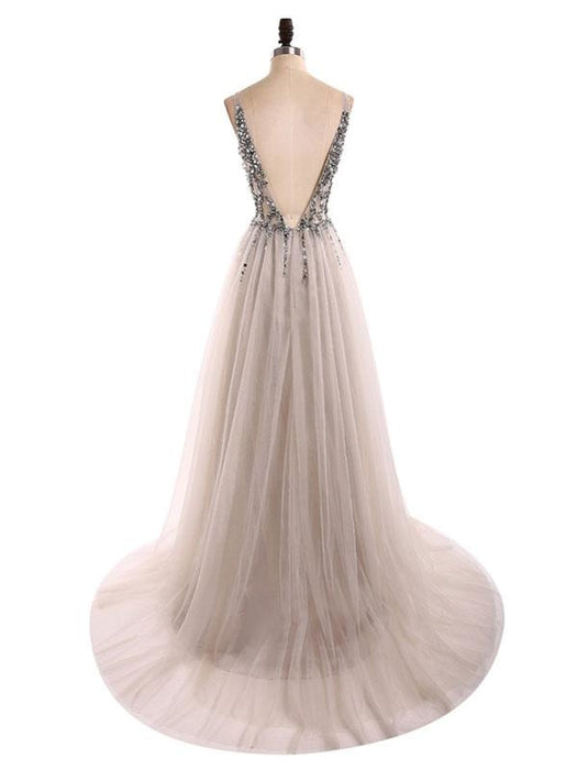 Boho Wedding Dress 2021 A Line Deep V Neck Sleeveless Straps Split Front Floor Length Prom Dresses
