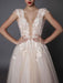 Boho Wedding Dress Ivory V Neck Short Sleeve Applique Slit Bridal Dress