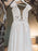 Boho Wedding Dress Ivory V Neck Short Sleeve Applique Slit Bridal Dress