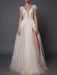 Boho Wedding Dress Ivory V Neck Short Sleeve Applique Slit Bridal Dress