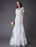 Boho Wedding Dresses Lace Chiffon Patchwork Ivory Short Sleeve Gypsy Maxi Beach Bridal Gowns