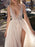 Bridal Dress 2021 A Line V Neck Sleeveless Beaded Court Train Front Split Tulle Bridal Gowns