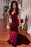 Bridelily 2019 Burgundy Velvet Prom Dress Backless Deep V-neck Sheath Evening Gowns Cheap - Prom Dresses