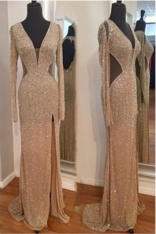 Bridelily 2020 Sequins Long Sleeves Sheath Prom Dresses - Prom Dresses