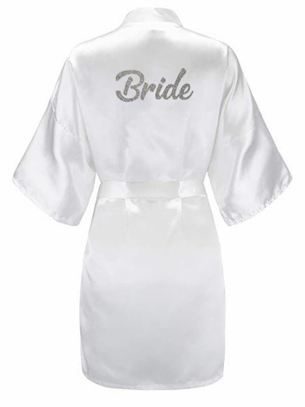 Bridelily 3Pc Set Of Bride Slippers Bridal Sash Peignoir Satin Robes - robe / One Size - robes