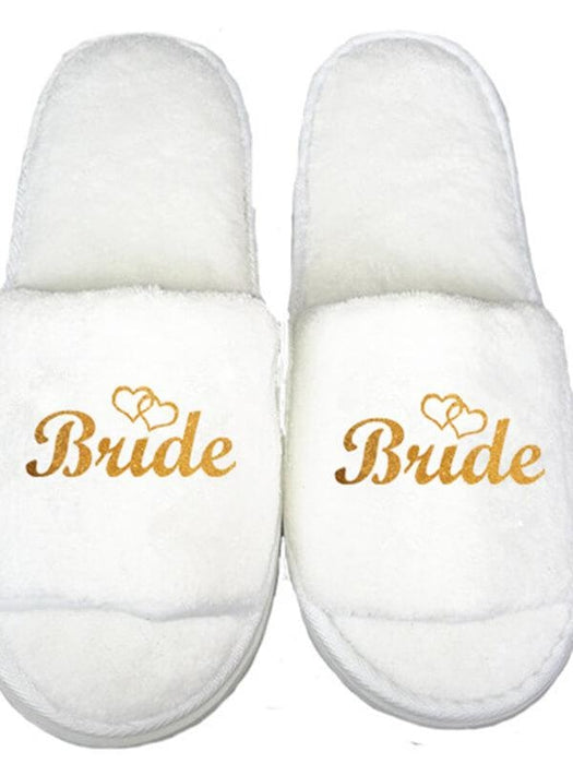 Bridelily 3Pc Set Of Glitter Gold Bride Satin Short Bride Robes - slipper / L - robes