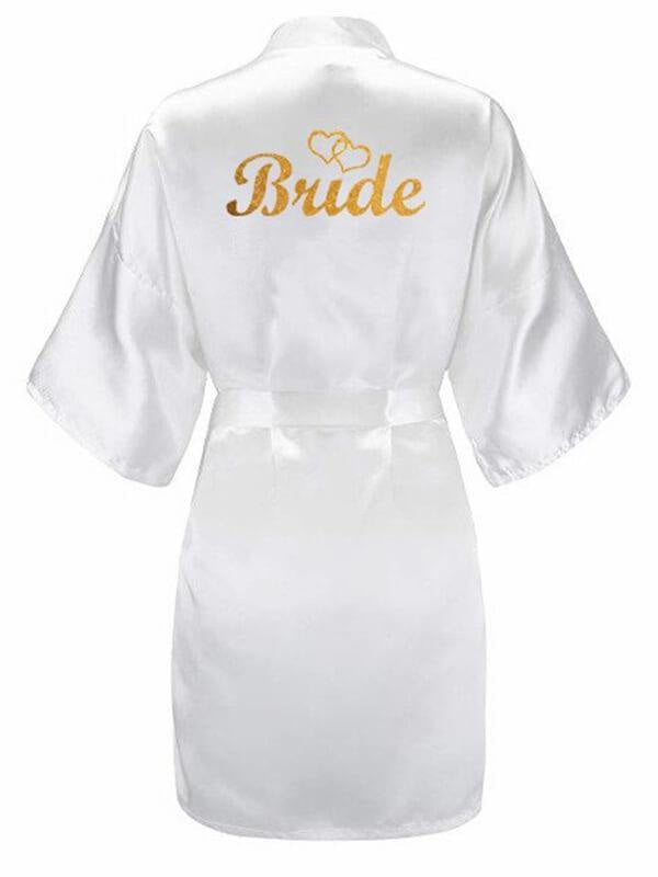 Bridelily 3Pc Set Of Glitter Gold Bride Satin Short Bride Robes - robe / L - robes