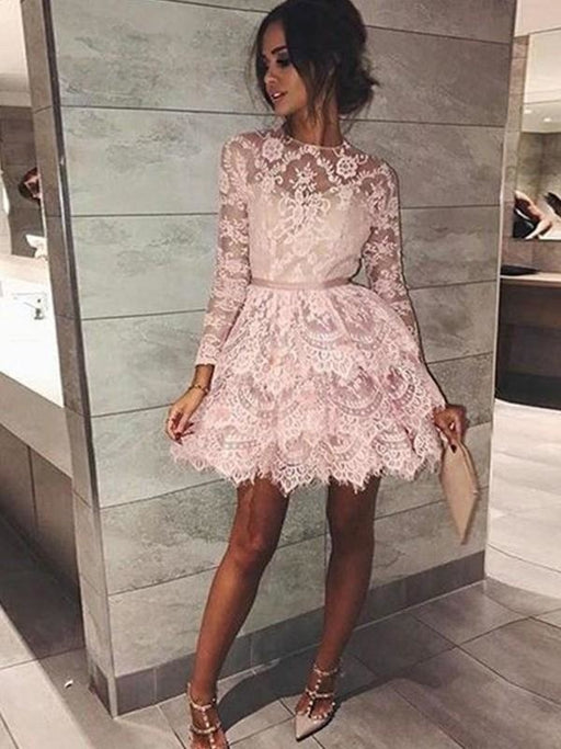 Bridelily A-Line Bateau Long Sleeves With Beading Lace Short/Mini Dresses - Prom Dresses