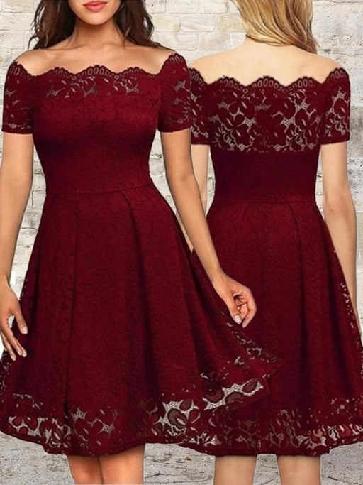 Bridelily A-Line Bateau Short Sleeves Short With Ruffles Lace Dresses - Prom Dresses