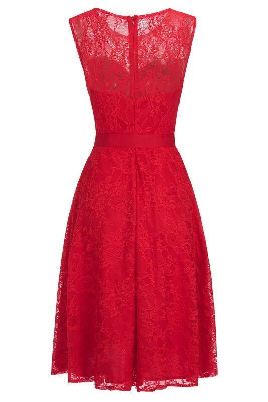 Bridelily A-line Burgundy Lace Dresses with Bow - Red / US 2 - lace dresses