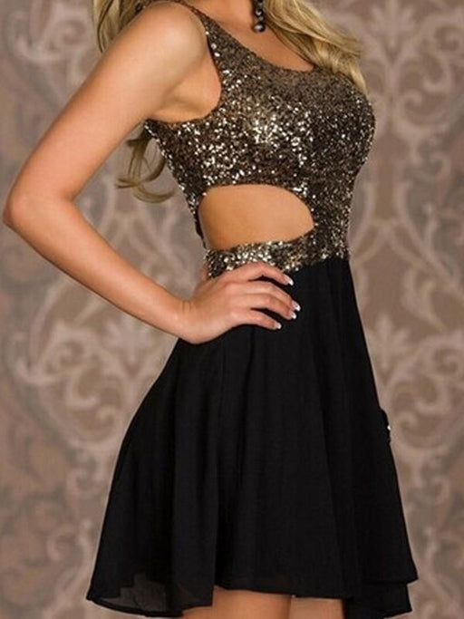 Bridelily A-Line Chiffon Scoop Sleeveless Short/Mini With Sequin Dresses - Prom Dresses