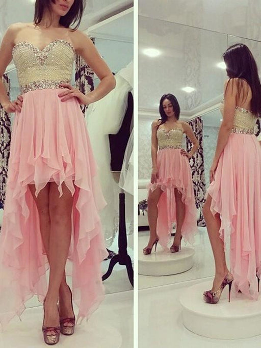 Bridelily A-Line Chiffon Sweetheart Sleeveless Asymmetrical With Beading Dresses - Prom Dresses