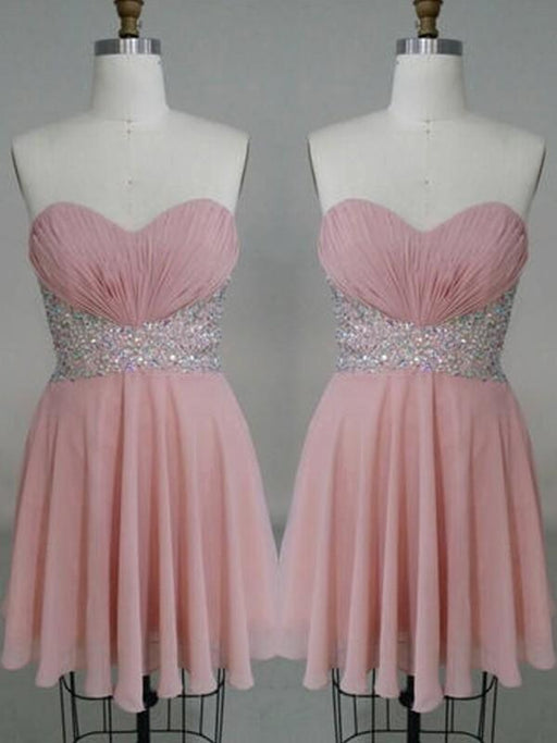 Bridelily A-Line Chiffon Sweetheart Sleeveless Short/Mini With Beading Prom Dresses - Prom Dresses