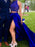 Bridelily A-Line Elastic Woven Satin High Neck Sleeveless Sweep/Brush Train With Beading Two Piece Dresses - Prom Dresses