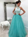 Bridelily A-Line Halter Sleeveless Floor-Length Lace Tulle Dresses - Prom Dresses