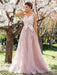 Bridelily A-Line Jewel Sleeveless Floor-Length With Applique Tulle Dresses - Prom Dresses