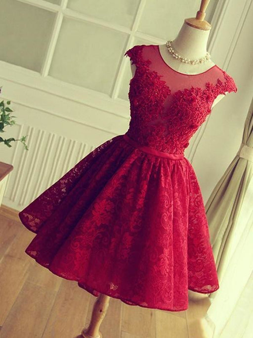 Bridelily A-Line Jewel Sleeveless Short/Mini With Applique Lace Dresses - Prom Dresses