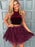 Bridelily A-Line Lace Satin Halter Sleeveless Two Piece Short/Mini Dresses - Prom Dresses
