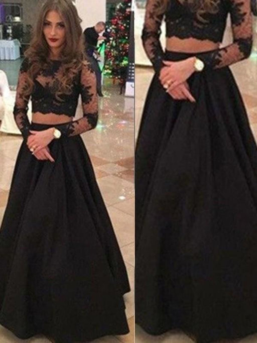 Bridelily A-Line Lace Scoop Long Sleeves Floor-Length With Dresses - Prom Dresses