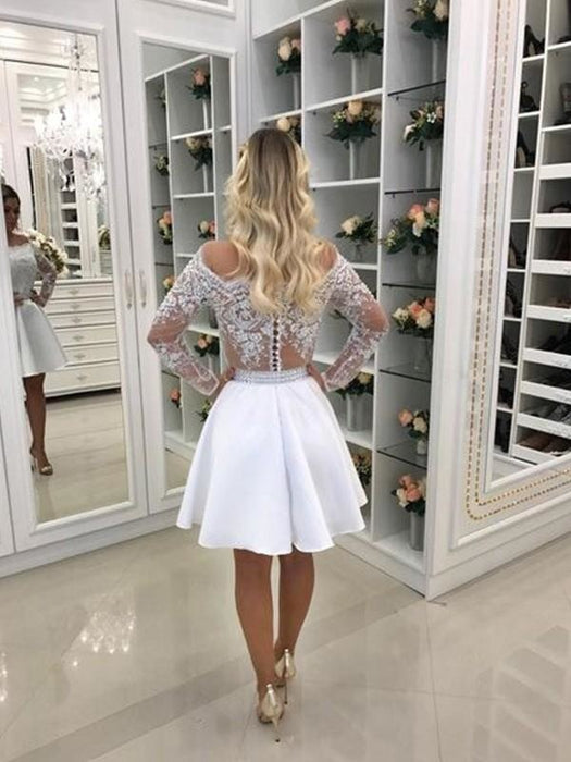 Bridelily A-Line Long Sleeves Off-the-Shoulder Chiffon With Beading Short/Mini Dresses - Prom Dresses