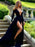 Bridelily A-Line Long Sleeves V-Neck Sweep/Brush Train Velvet Dresses - Prom Dresses