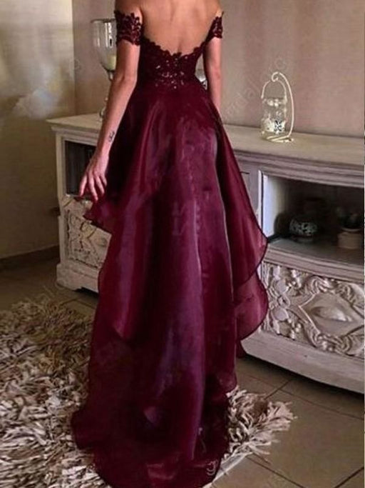 Bridelily A-Line Organza Off-The-Shoulder Sleeveless Asymmetrical With Applique Dresses - Prom Dresses