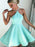 Bridelily A-Line Satin Halter Sleeveless With Pleated Short/Mini Dresses - Prom Dresses