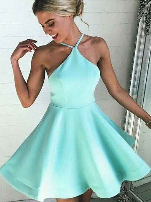 Bridelily A-Line Satin Halter Sleeveless With Pleated Short/Mini Dresses - Prom Dresses