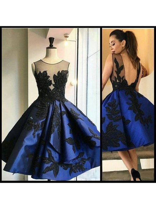 Bridelily A-Line Satin Scoop Sleeveless Short/Mini With Applique Dresses - Prom Dresses