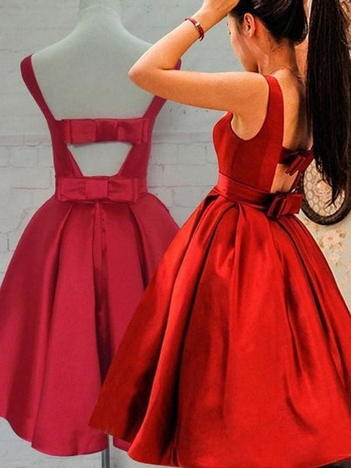 Bridelily A-Line Satin Scoop Sleeveless Short/Mini With Sash/Ribbon/Belt Dresses - Prom Dresses