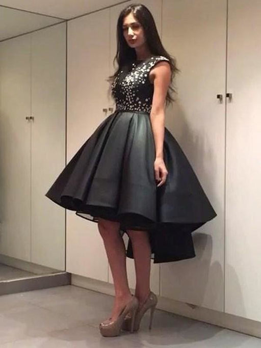 Bridelily A-Line Satin Scoop Sleeveless Short/Mini With Sequin Prom Dresses - Prom Dresses