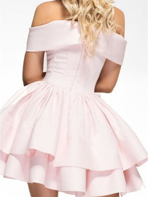 Bridelily A-Line Satin Sleeveless With Ruched Off-the-Shoulder Short/Mini Dresses - Prom Dresses
