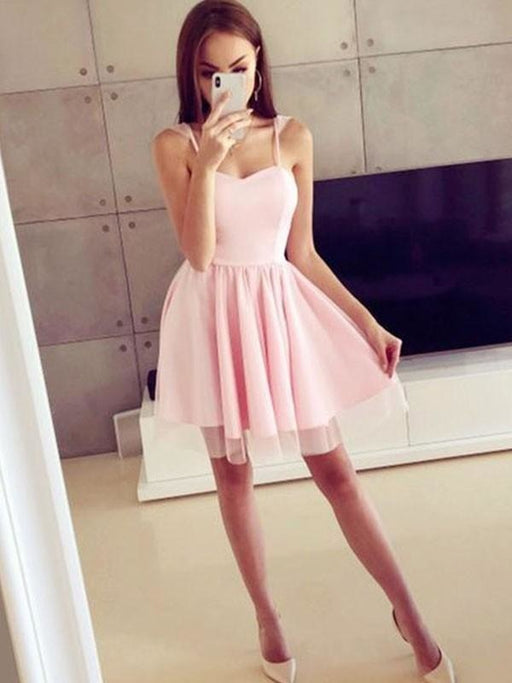 Bridelily A-Line Satin Spaghetti Straps With Ruched Sleeveless Short/Mini Dresses - Prom Dresses