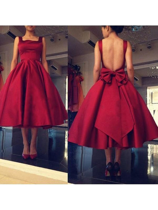 Bridelily A-Line Satin Square Sleeveless Short/Mini With Bowknot Dresses - Prom Dresses