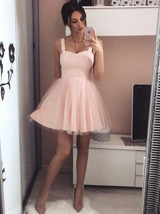 Bridelily A-Line Satin Straps Sleeveless With Ruched Short/Mini Dresses - Prom Dresses