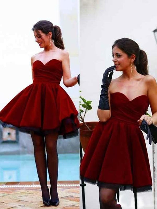 Bridelily A-Line Satin Sweetheart Sleeveless Short/Mini With Ruffles Dresses - Prom Dresses
