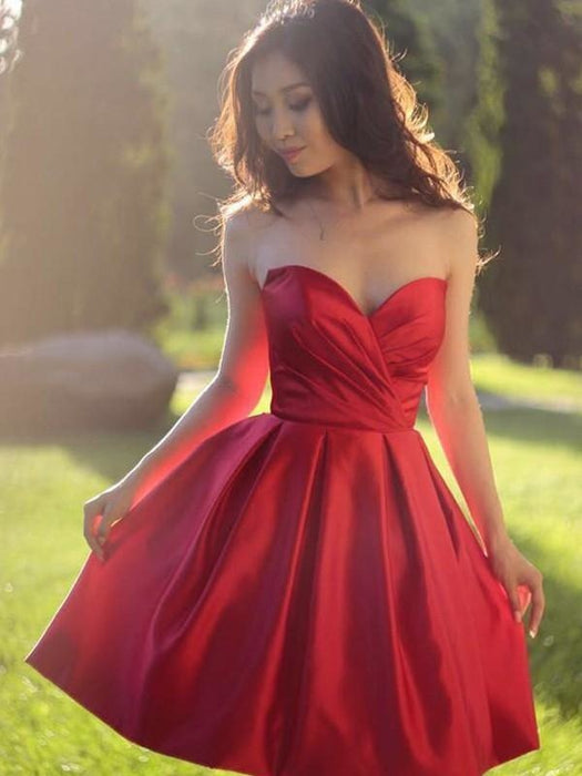 Bridelily A-Line Satin With Ruffles Sweetheart Sleeveless Short/Mini Dresses - Prom Dresses