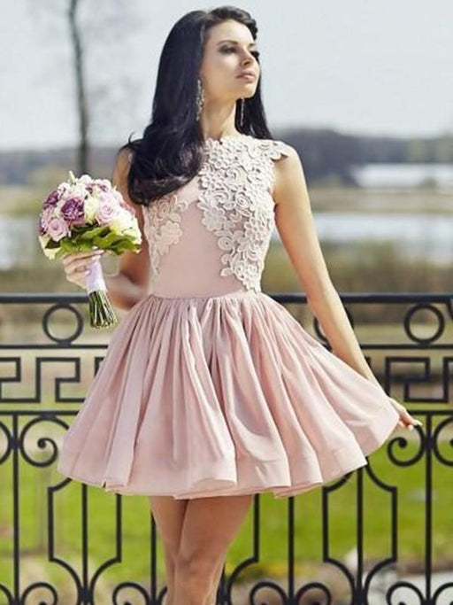 Bridelily A-Line Scoop Sleeveless Chiffon With Applique Short/Mini Dresses - Prom Dresses