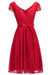 Bridelily A-line Shoet Sleeves V-neck Lace Dresses with Bow Sash - Red / US 2 - lace dresses