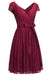 Bridelily A-line Shoet Sleeves V-neck Lace Dresses with Bow Sash - Burgundy / US 2 - lace dresses