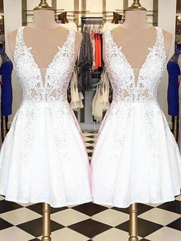 Bridelily A-Line Sleeveless Bateau Lace With Applique Short/Mini Dresses - Prom Dresses