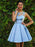 Bridelily A-Line Sleeveless Bateau Satin With Applique Short/Mini Dresses - Prom Dresses